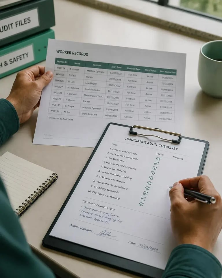 An assessor reviewing compliance evidence